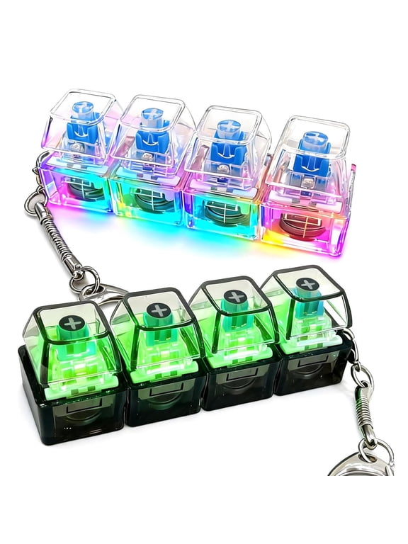 2 Pcs 4-in-1 Keyboard Adult Fidget Clicker Toy 2 Style Sound Keyboard Fidget Keychain Cube Mechanical Key Button Clicker Stress Relief Gift for Office Home Pass Time and Release Stress
