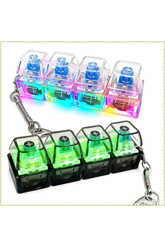2 Pcs 4-in-1 Keyboard Adult Fidget Clicker Toy 2 Style Sound Keyboard Fidget Keychain Cube Mechanical Key Button Clicker Stress Relief Gift for Office Home Pass Time and Release Stress