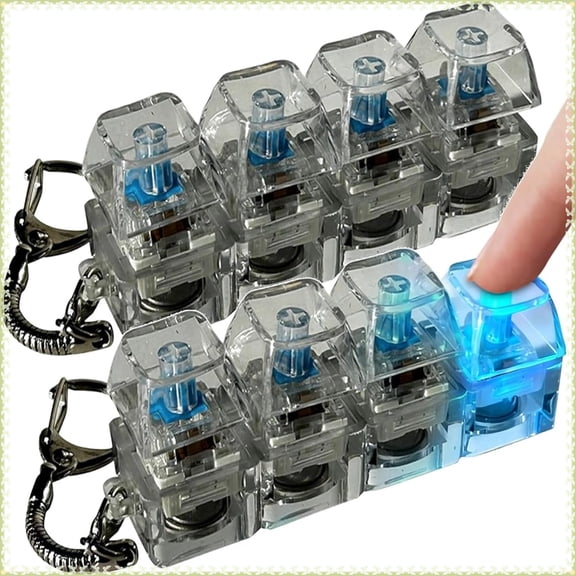2 Pcs 4-in-1 Keyboard Adult Fidget Clicker Toy 2 Style Sound Keyboard Fidget Keychain Cube Mechanical Key Button Clicker Stress Relief Gift for Office Home Pass Time and Release Stress
