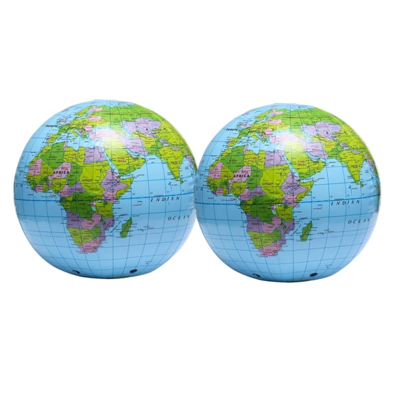 2 Pcs 40 cm Inflatable World Globe with Detailed Earth Map, Educational Geography Ball Toys Showing Country Borders, Cities and Rivers, School Teaching Aid and Play Ball Gift for Home or Classroom