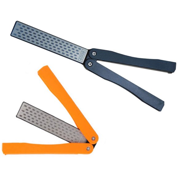 2 Pcs 400/600 Grit Portable Handheld Double Sided Sharpener Pocket Diamond Knife Sharpening Stone for Kitchen, Garden, Outdoor tools Fine/Coarse Grinding Black/Orange