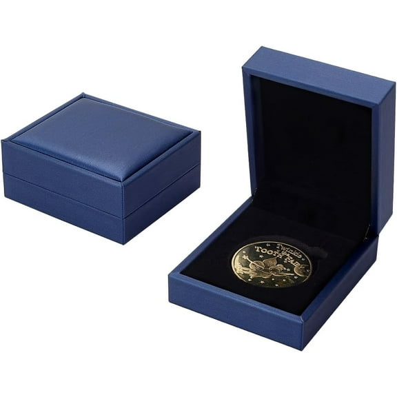 2 Pcs 40mm Coin Presentation Display Box Steel Blue Color Rectangle PU Imitation Leather Coin Storage Boxes with Velvet Inside Commemorative Coin Challenge Coins Medals Badges Gift Case