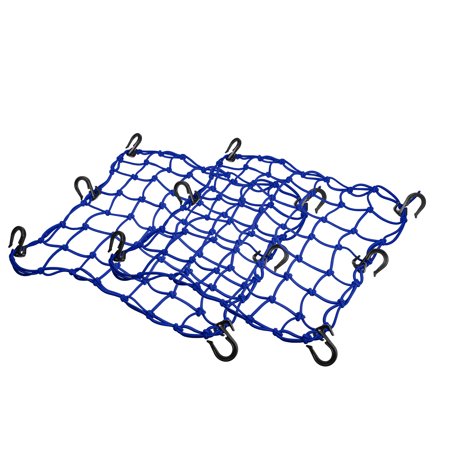 2 Pcs 40x40cm 49 Holes Motorcycle Luggage Cargo Net Storage Bag with 6 Hooks Stretchable Blue