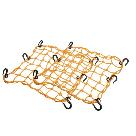 2 Pcs 40x40cm 49 Holes Motorcycle Luggage Cargo Net Storage Bag with 6 Hooks Stretchable Orange
