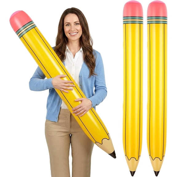 2 Pcs 44 Inch Inflatable Pencils, Large Inflatable Crayons Blow Up Pencil, Graduation Party Decoration, Welcome Back to School Pencil Balloons for Classroom Garden Birthday Party Decorations