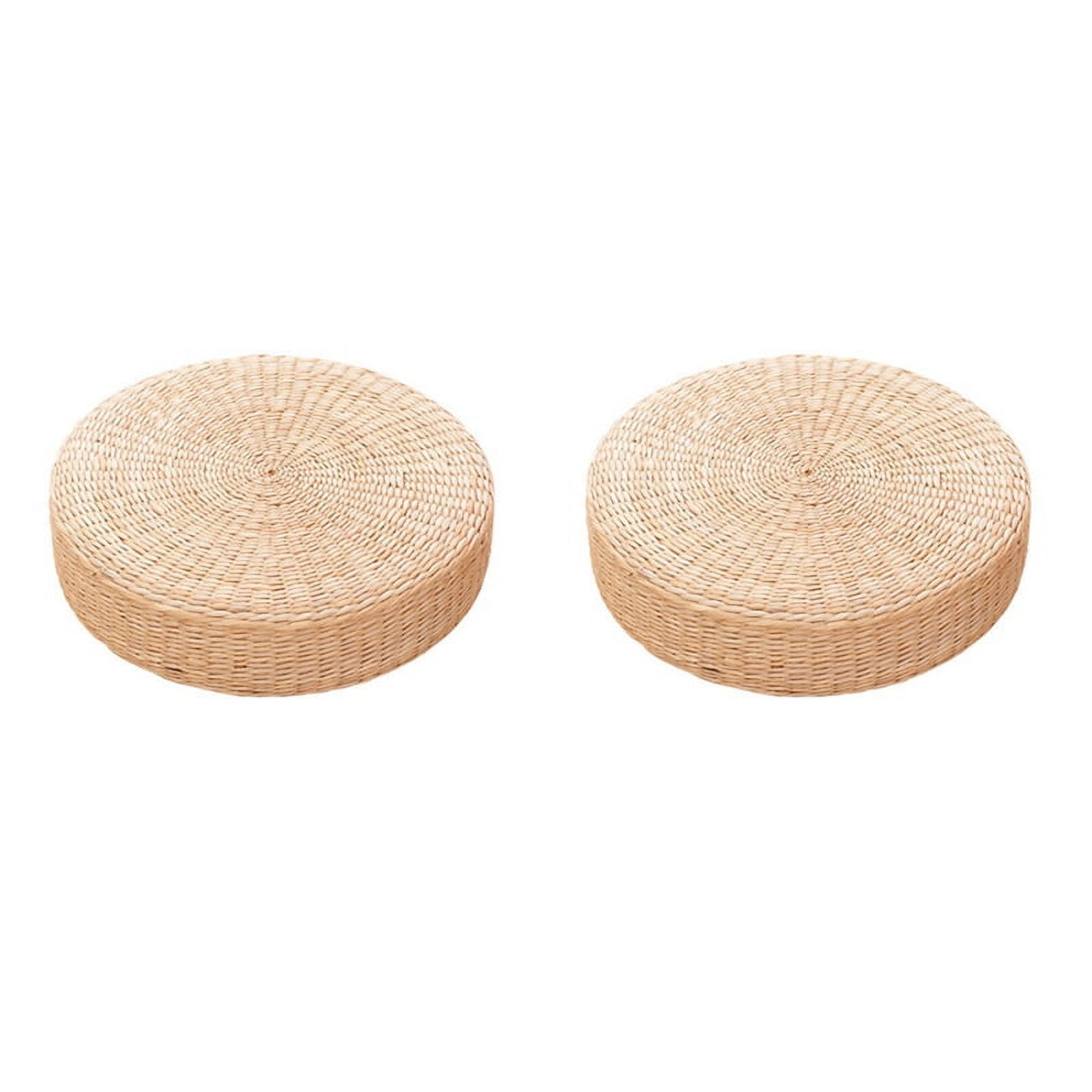 2 Pcs 45cm Yoga Mats Round Pouf Floor Pillow Seat Cushion Straw Thickening Soft Yoga Equipment