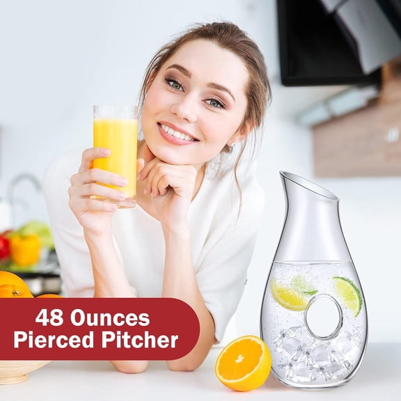 2 Pcs 48 oz Wine Decanter Carafe, Pierced Glass Pitcher for Red Wine Beer Water Gift