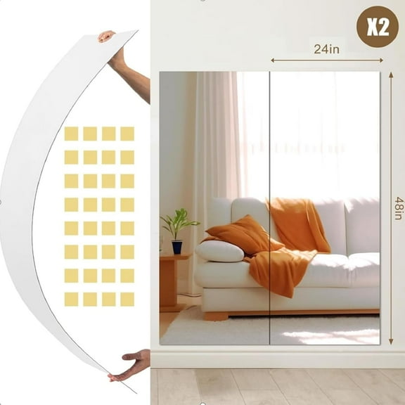 2 Pcs 48 x 24 Inch  Acrylic Full Body Mirror for Yoga, Fitness, Gym, Home Use