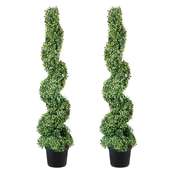 2 Pcs 4ft Artificial Boxwood Tower Topiary Spiral Trees 122cm Fake Green Decorative Plants with 10 Replacement Leaves Indoor Outdoor Home Garden Patio Decor