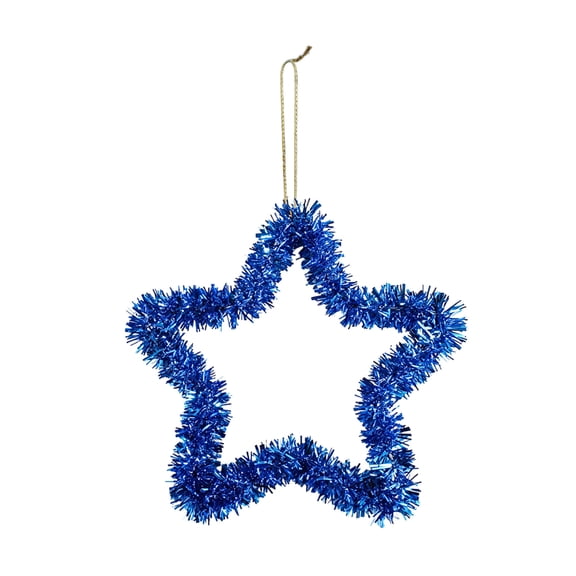 2 Pcs 4th of July Star Tinsel Wreath for Front Door, 250th Anniversary Red White Blue Patriotic Star for Memorial Independence Day Hanging Ornaments(7",Blue)