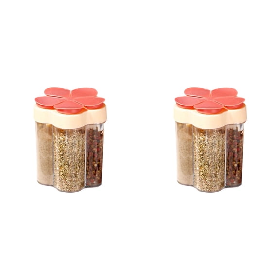 2 Pcs 5 in 1 Spice Containers Multi Spice Dispenser, Portable Travel Seasoning Condiment Containers, Salt Pepper Spice Shaker with Lid and Labels Clear, Kitchen Accessories, Orange