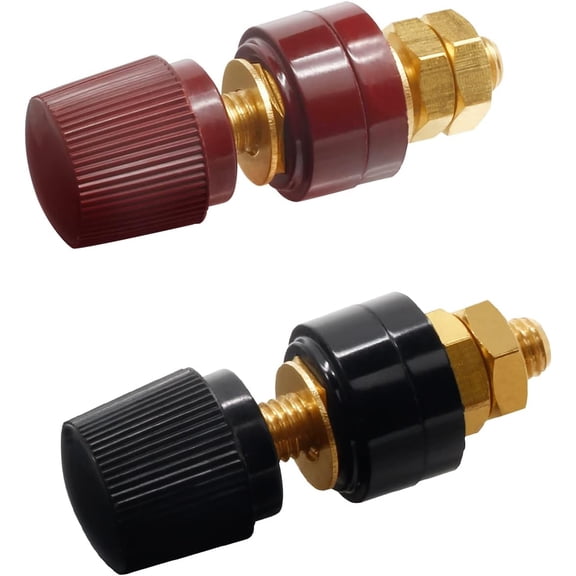 2 Pcs 5/16" Copper Battery Terminal Studs, M8 Remote Battery Terminal Stud Pure Brass Terminal Binding Post Post Connectors Kit Red and Black