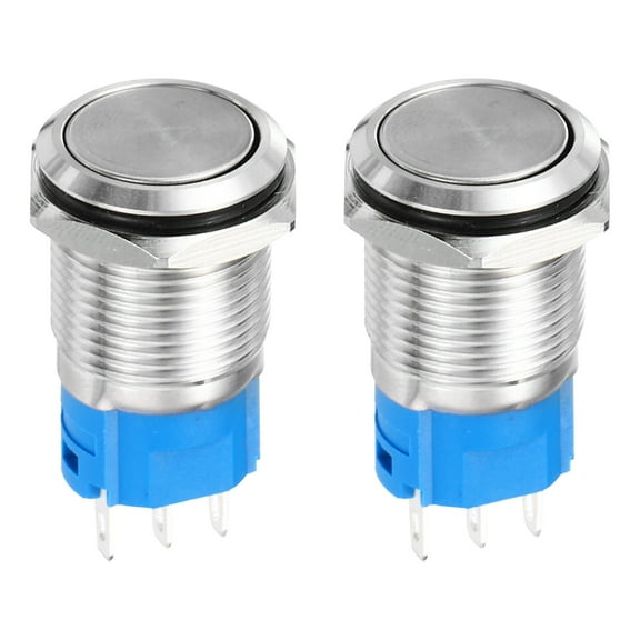 2 Pcs 5/8 Inch Stainless steel Latching Button Switch 1NO1NC 5A 0-250V with Welding Foot