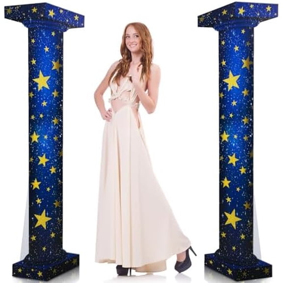 2 Pcs 5.8 ft Starry Night Theme Party Decor Tall Column Cardboard Stand-up Cutout Awards Night Prom Celestial Charm Column Photo Props Stand-up Graduation School Dance Awards Theme Prom Decor