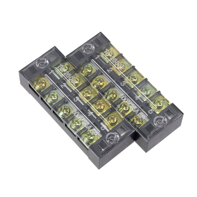 Terminal Block Two Rows 2 Pcs 5 Positions Dual Rows 600V 25A Cable Barrier Block Terminal Strip ...