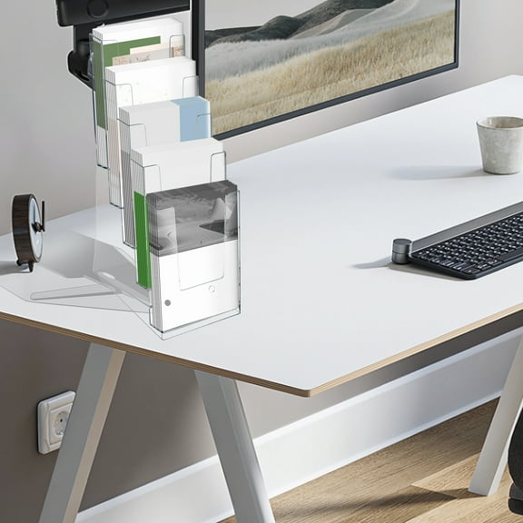 2 Pcs 5 Tier Acrylic Brochure Holder 4.3 x 11.3 inch Clear Literature Organizer Magazine Stand with Removable Divider for Brochures, Pamphlet Display for Wall Mount or Countertop