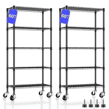 2 Pcs 5-Tier Adjustable Metal Wire Shelving,750 lbs Capacity Heavy Duty Storage Shelves, 14"D x 30"W x 60"H,Heavy Duty Steel Wire Rack Storage Shelves for Kitchen, Garage