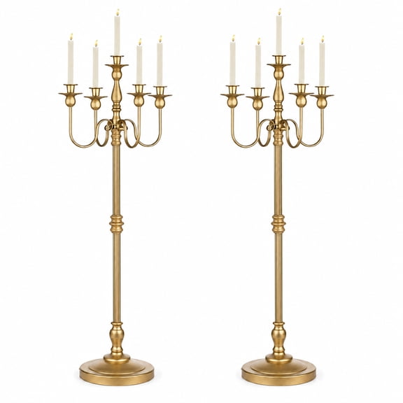 2 Pcs 50 Inch Antique Floor Candelabra Centerpiece Tall Candle Candelabra for Taper Candle and Floral Centerpiece Stand Wedding Party Event Decoration Home Living Room Decoration Gold