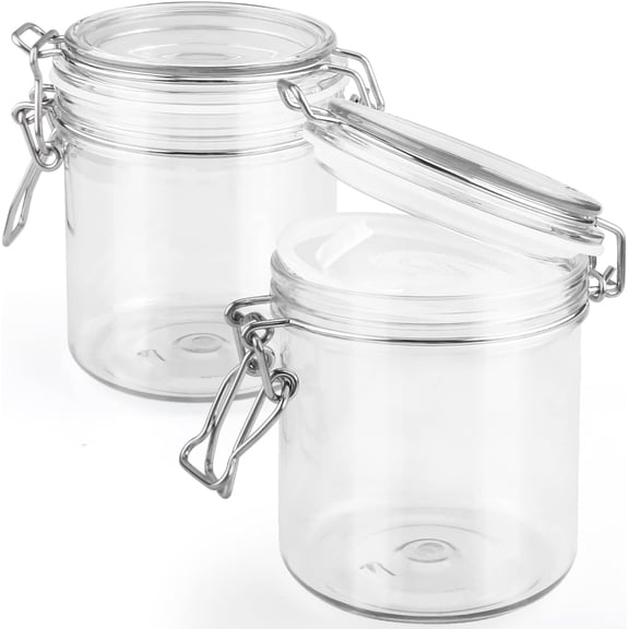 2 Pcs 500ml Clear Wide Mouth Plastic Storage Jars Canning Empty Bottle Container Food Kitchen Cosmetic Home Daily Airtight Lid Secure