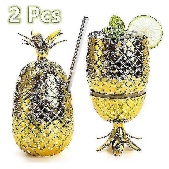 2 Pcs 500ml Pineapple Drink Cups Tumbler With Stretched Straw Wineglass Drinking Cocktail Beer Juice Cups Bar Party Drinkware