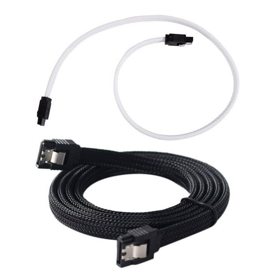 2 Pcs 50CM SATA 3.0 III SATA3 7Pin Data Cable 6Gb/S SSD Cables HDD Hard Disk Data Cord with Nylon Sleeved Premium Version, White & Black