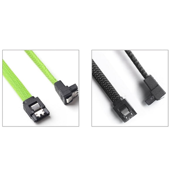 2 Pcs 50CM 3.0 III SATA3 7Pin Data Cable Right Angle 6Gb/S SSD Cables HDD Data Cord with Nylon Sleeved, Green & Black