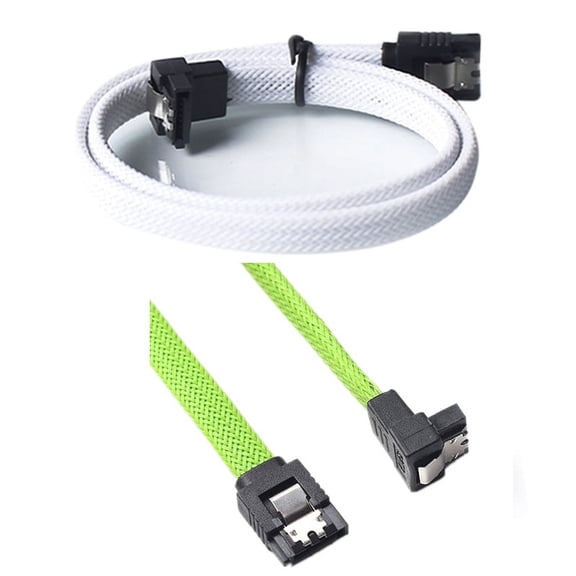 2 Pcs 50CM 3.0 III SATA3 7Pin Data Cable Right Angle 6Gb/S SSD Cables HDD Hard Disk Data Cord with Nylon Sleeved (White with Green),2* SATA3 7pin Data Cable,White & Green