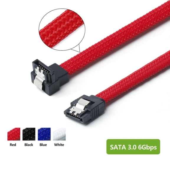 2 Pcs 50CM SATA 3.0 III SATA3 7Pin Data Cable Right Angle 6Gb/S SSD Cables HDD Hard Disk Data Cord With Nylon Sleeved, Red & Gre