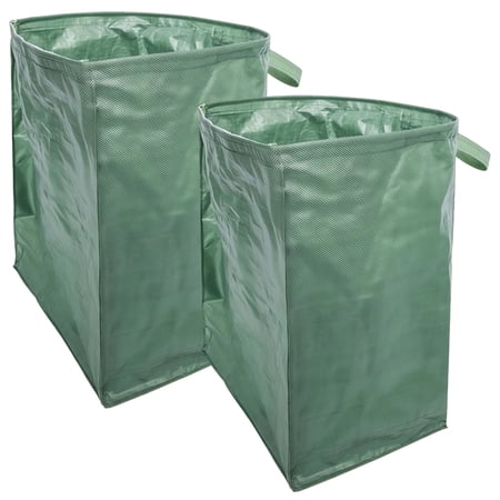 2 Pcs 53 Gallon Reusable Lawn Bags, Heavy-Duty PP Yard Waste Container with Sweep Leaf Collector, Semi-Circular Opening, Foldable, Portable Handles, Ideal for Leaves, Branches & Grass Clippings