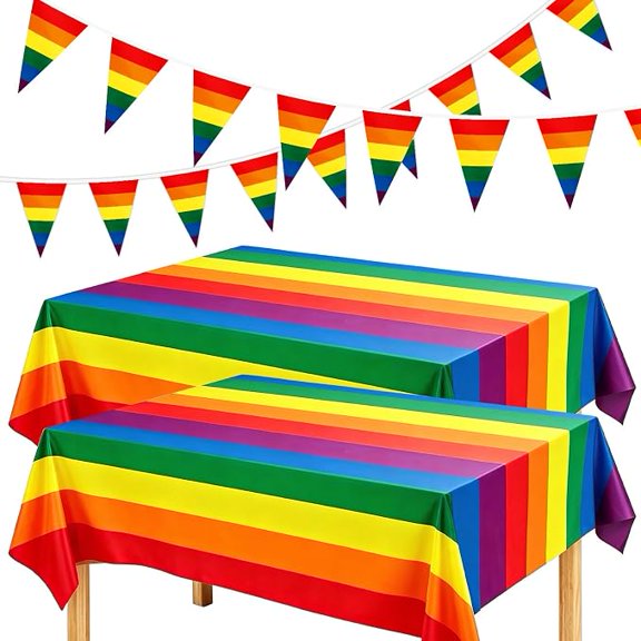 2 Pcs 54 x 108 inch Rainbow Tablecloth Pride Month Decorations
