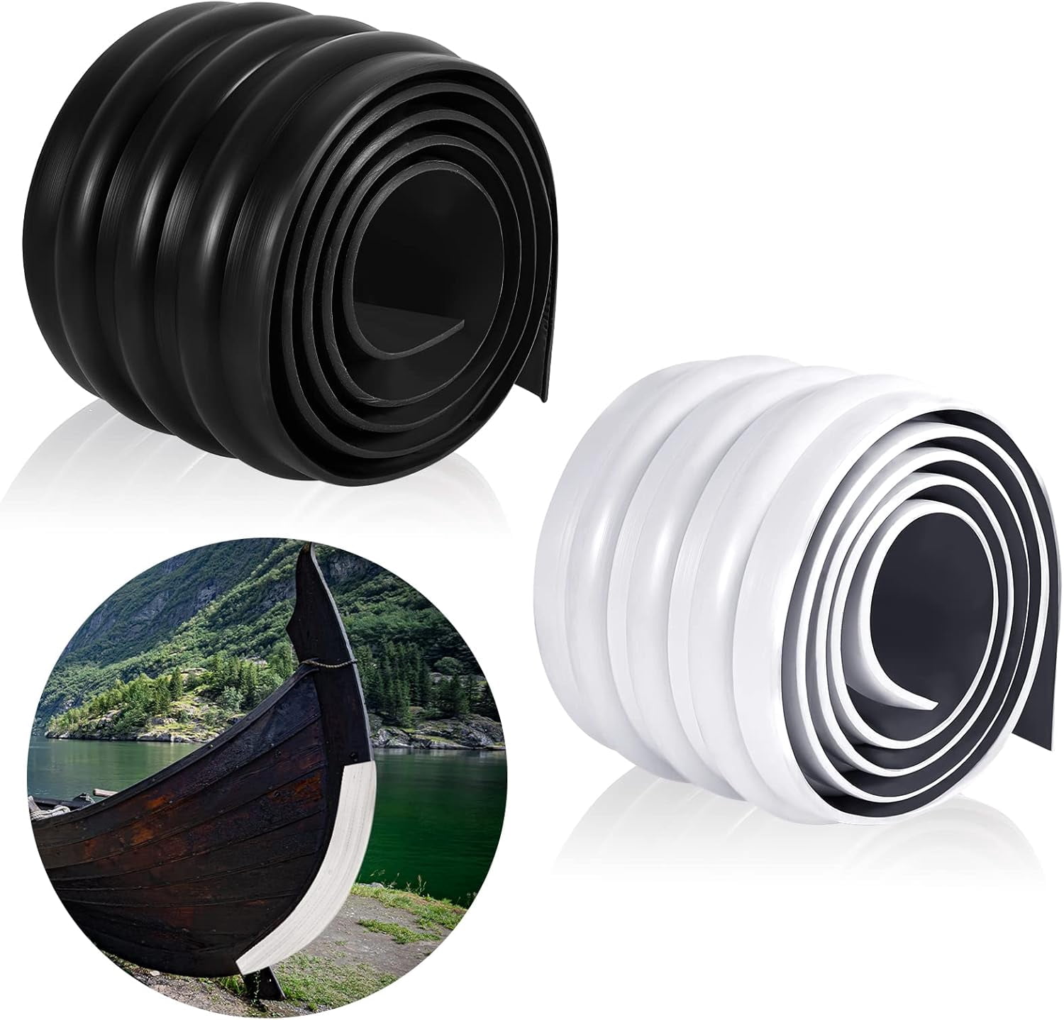 2 Pcs 59 x 4 Inch Keel Guard for Fiberglass Boat, Aluminum Boats and Inflatable Boats Prevent Damage Self Installation Kayak Accessories for Fiberless Inflatable, White, Black