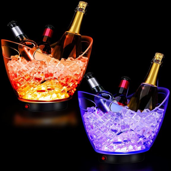 2 Pcs 5L LED Ice Buckets Clear Plastic Ice Bucket Large Capacity Light RGB Colorful LED Cooler with Lights for Champagne Wine Beer Party Bar Club