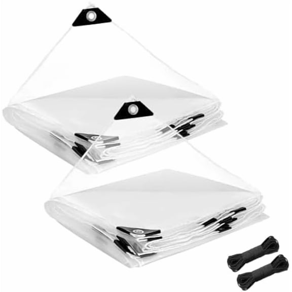 2 Pcs 6.6 x 10 ft Thicken Waterproof Clear Tarp - 5 mil Anti-Tear Windproof Garden Transparent Poly Tarpaulin, Snowproof PVC Tarp with Grommets for Winter Greenhouse Patio Enclosure Chicken Coop