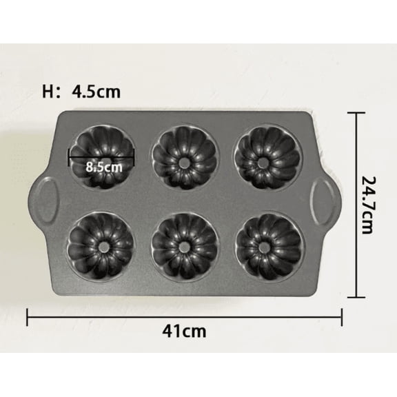 2 Pcs 6-Cavity Mini Fluted Cake Pan, Nonstick Carbon Steel Pan for Christmas Baking, 16.1 x 9.7 x 1.8 in Mousse Chocolate Pumpkin Bakeware for Holiday Desserts & Winter Treats