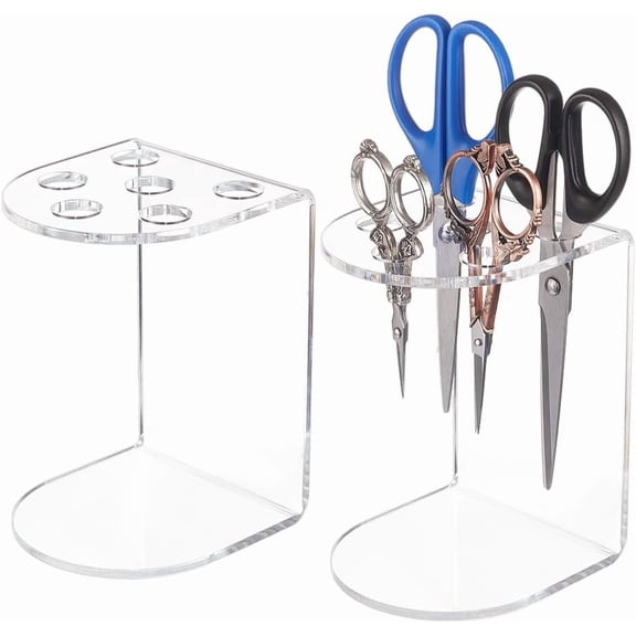 2 Pcs 6-Hole Clear Acrylic Scissors Holder Salon Scissor Shear Rack Acrylic Salon Shear Holder Scissors Stand Desktop Organizer Accessories for Barber Shop Office Home Hole:0.79inch