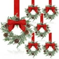 thumbnail image 1 of 2 Pcs 6 Inch Christmas Mini Wreaths for Kitchen with Ribbon Bows Pinecone Small Cabinet Wreath Garland for Door Window Farmhouse Christmas Party Decorations, 1 of 6