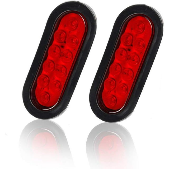 2 Pcs 6" Oval Red 10LED Trailer Lights, Super Bright Stop Tail Turn