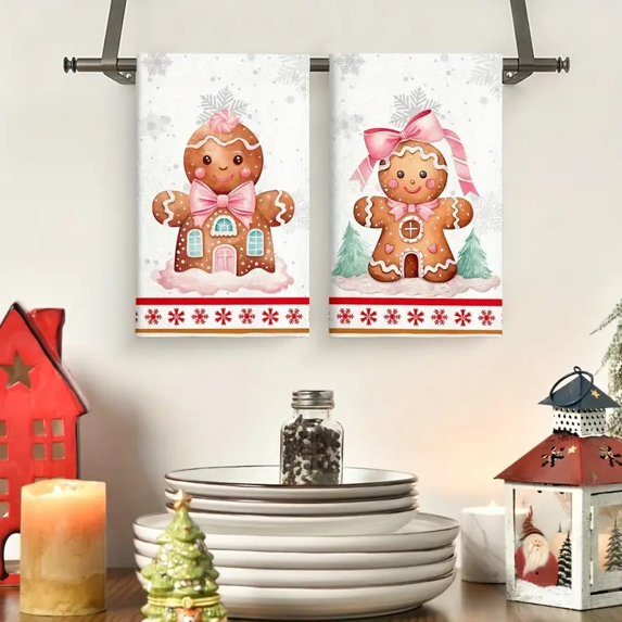 2 Pcs /6 Pcs Christmas Kitchen Towels, Snowman Tree Gnome Plaid Print Microfiber Dish Towels, Absorbent Soft Holiday Hand Tea Dishcloths for Kitchen Bathroom, Xmas Decorations Gifts