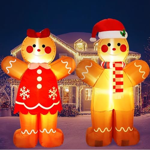 Gingerbread Man Inflatable 2 Pcs 6 ft Gingerbread Man Christmas Inflatable Welcome Gingerbread ...