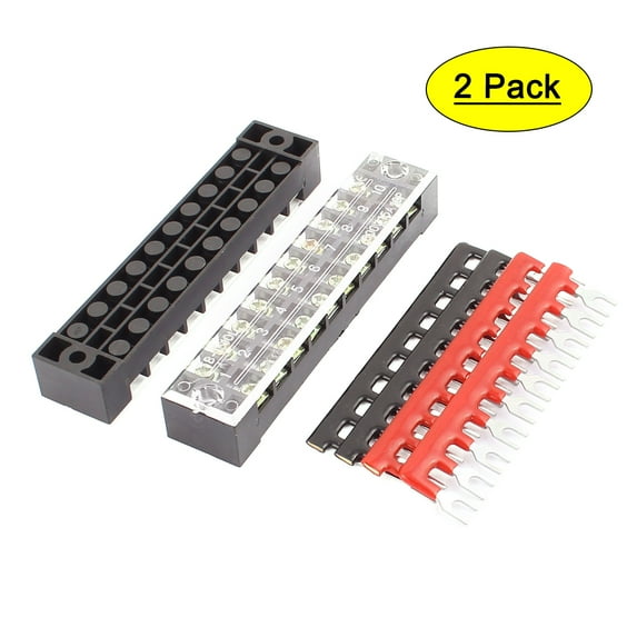 2 Pcs 600V 15A 10P Dual Row Barrier Terminal Block + 4 x Terminal Stripes