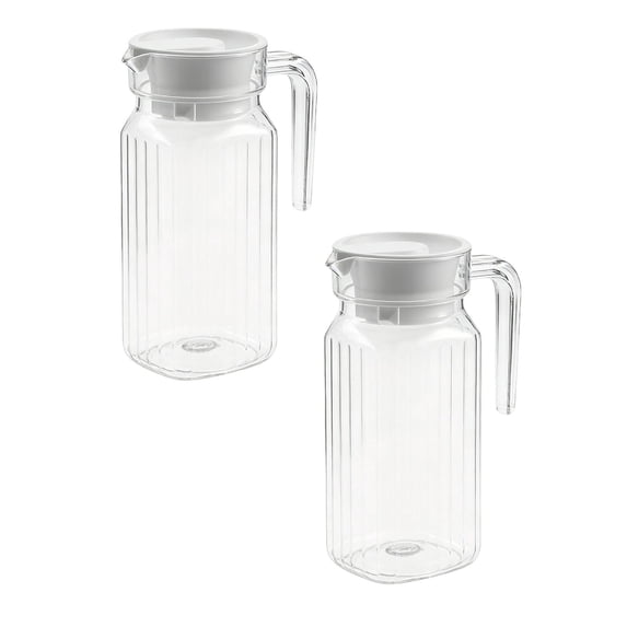 2 Pcs 600ml Plastic Pitcher, Plastic Carafe with Lid and Spout, Small Clear Water Jug for Hot/Cold Water, Iced Tea Pitcher for Coffee, Water, Juice, Milk,Cold Brew, Beverage, Bar, 3.35"x6.3", White