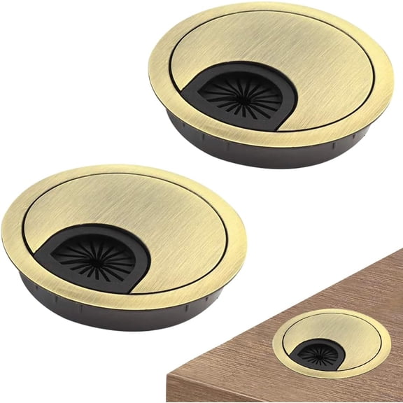 2 Pcs 60mm Desk Cable Grommets, 60mm Bronze Desk Grommet, Zinc Alloy Desktop Cable Hole, Bronze Round Hole Cover for Management of Office & Computer Desktop