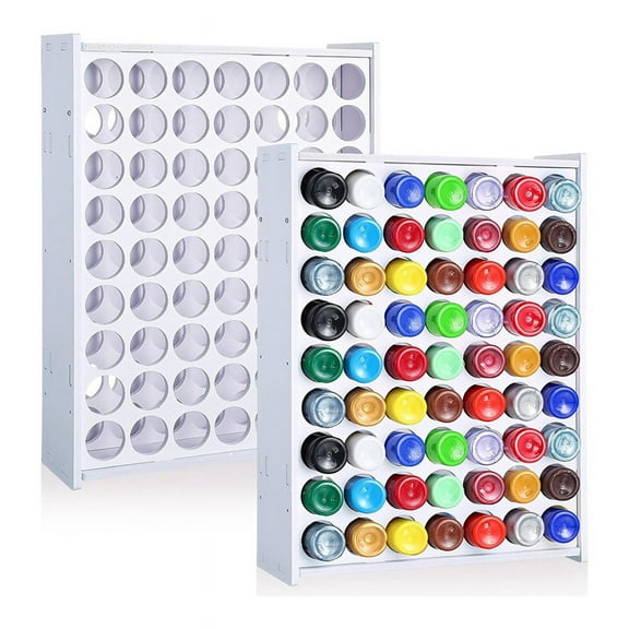 2 Pcs 63 Holes Craft Paint Storage Organizer Vertical Paint Rack Stand Wall Mounted Paint Organizers for ArtSupplies