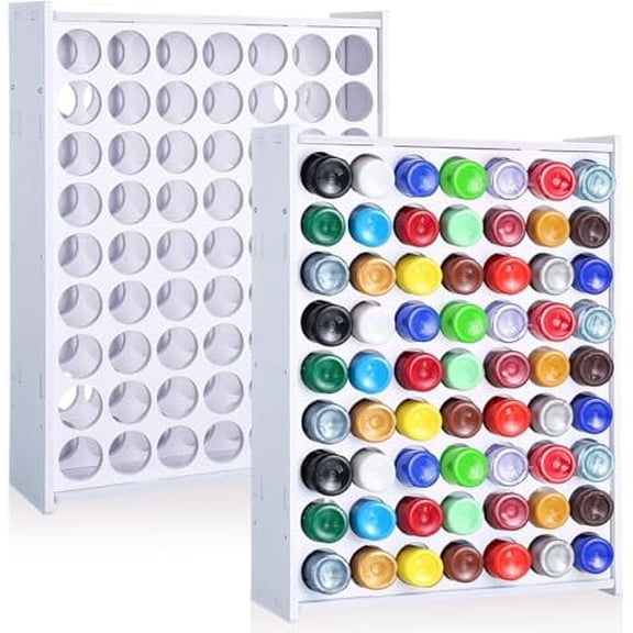 2 Pcs 63 Holes Craft Paint Storage Organizer Vertical Rack Stand 2 oz Paint Bottle Wall Mounted Storage for Art Supplies, White