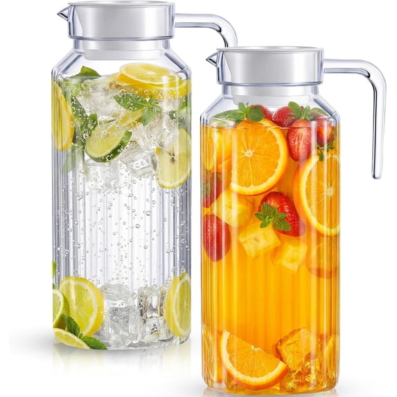 2 Pcs 68 Ounces Plastic Pitcher with Lid Clear Acrylic Refrigerator ...
