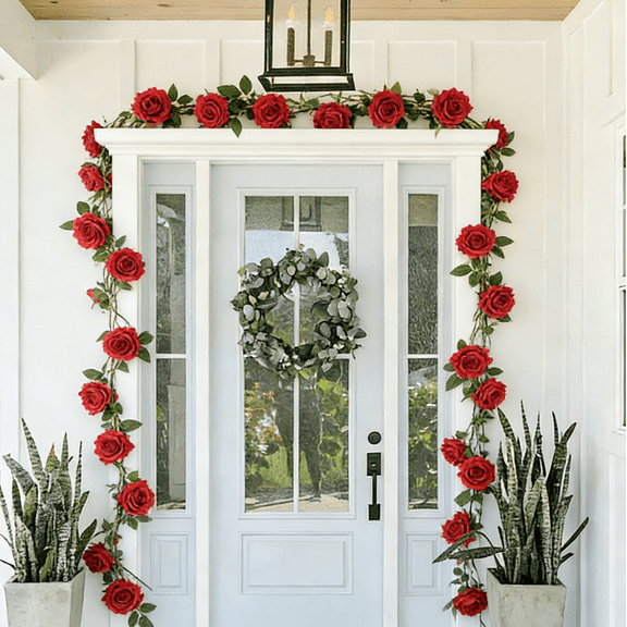 2 Pcs 6FT Artificial Red Rose Garland Vine,12 Flowers Each,Silk Hanging Rose Flower for Wedding Arch Valentine's Day Party JaHe Artisan