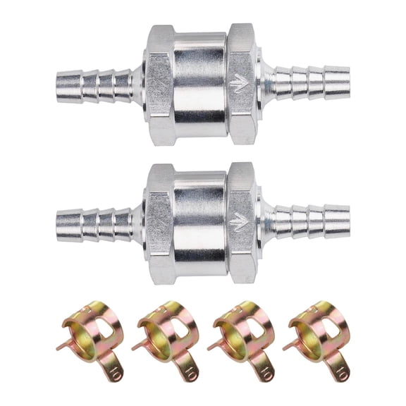 2 Pcs 6Mm Aluminum Alloy Fuel Check Valve With Flow Arrow For Car Boat Motorcycle, Includes 4 Hose Clamps For Secure Fit