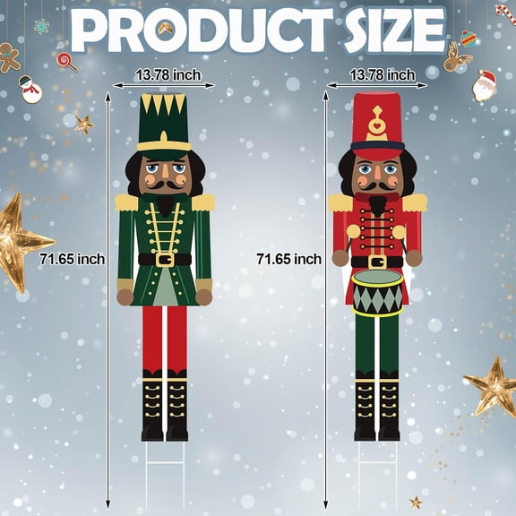 2 Pcs 6ft Large Metal Christmas Nutcracker Outdoor Decoration, Giant Nutcracker Yard Sign with Stakes, Christmas Yard Decor for Garden Pathway Lawn Walkway Holiday Party