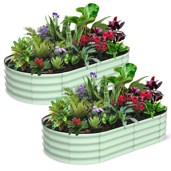 2 Pcs 6x3x1 ft Oval Galvanized Raised Garden Beds, Metal Planter Boxes with Open Base, Tool-Free Assembly for Vegetables, Flowers, Herbs - Outdoor & Patio Use, Green
