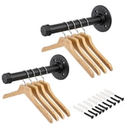 2 Pcs 7.7 Inch Industrial Pipe Clothes Bar - Heavy Duty Rustic Metal Coat Hanger with Screws, Wall-Mounted Garment Holder Rack for Bedroom/Bathroom/Cabinet/Boutique/Clothing Store, Black